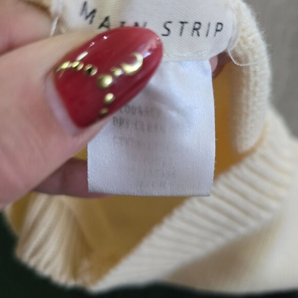 Main Strip Knit Sweater V-Pattern Green & Cream Cozy Pullover size medium - Picture 3 of 5